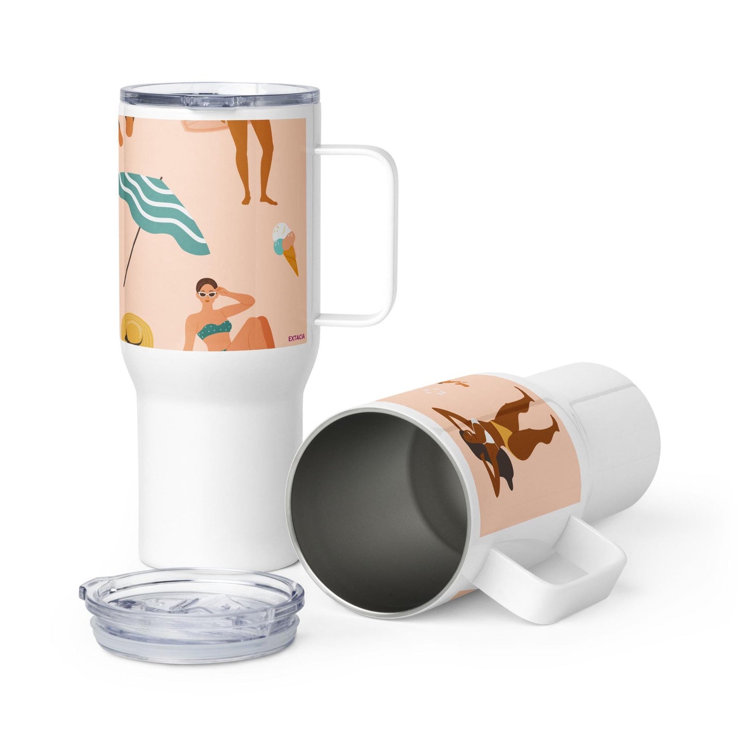 Mug Isotherme Inox - Mug de Voyage Isotherme Acier Inoxydable avec Anse – Design des Silhouettes des Femmes Plage - THERMOS, gobelet Étanche