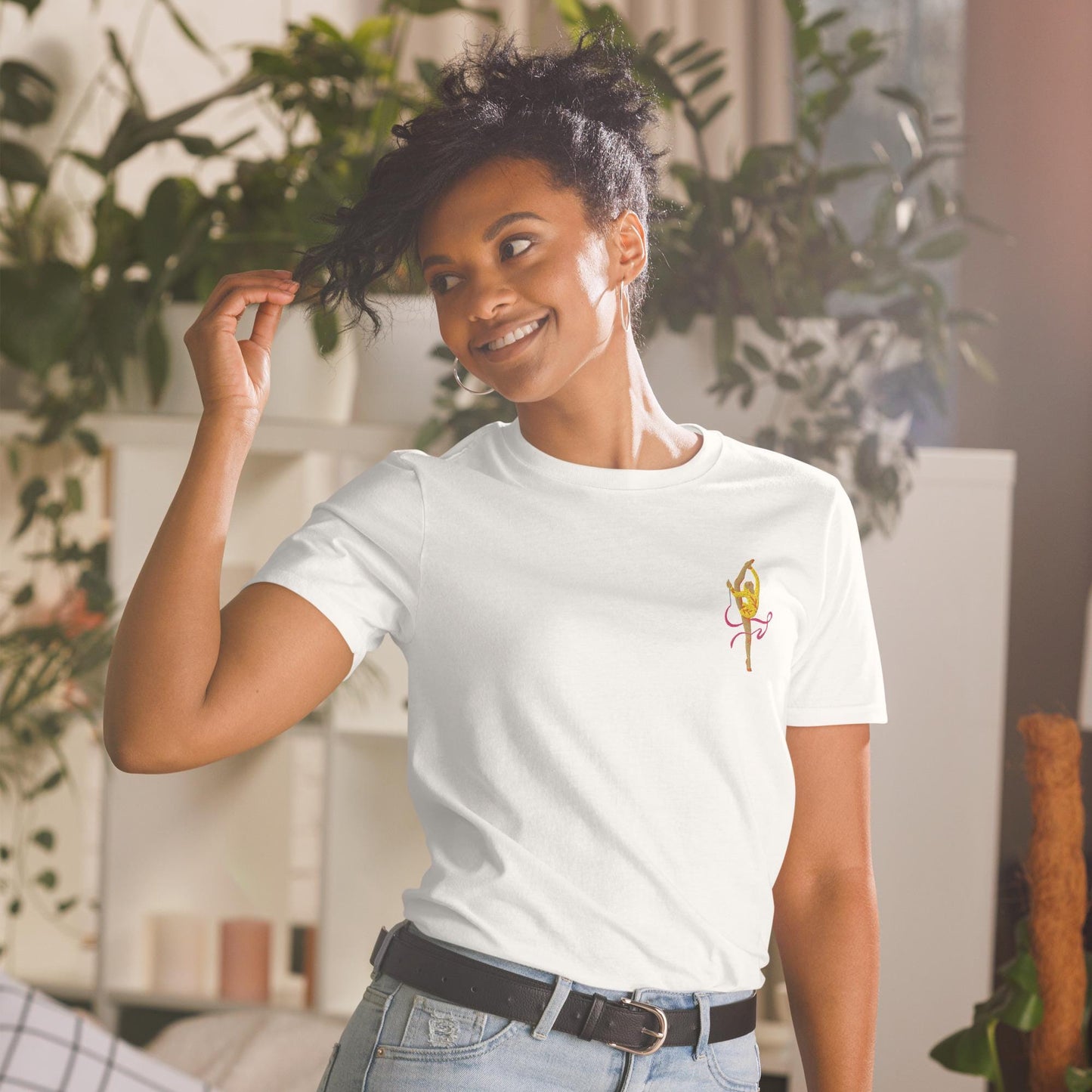 T-shirt à Col Rond 100% Coton pour Femme - Motif brodé - Doux Confortable, Urbain, cadeau coach sport - Design Danseuse, Gymnaste