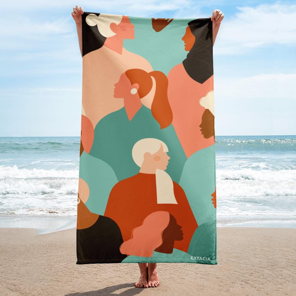 Serviette de Bain en Coton – Serviette de plage - Douce, Absorbante, Compacte - Voyage, cadeau Design Silhouettes Feminines, Femmes