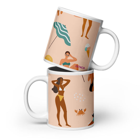 Mug en Céramique – 11, 15 et 20 oz - Tasse Design, Élégante - Design des Silhouettes Feminines, Femmes, Plage, été - Cadeau Personnalisable