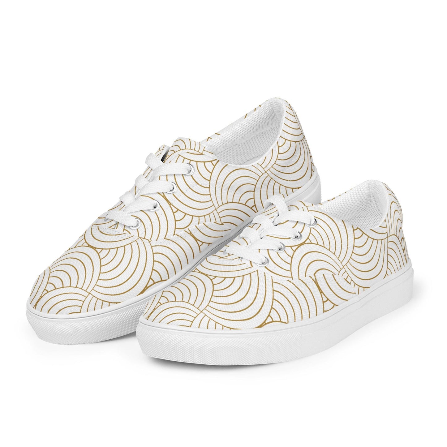 Tennis en toile pour femme - Blanc et Or – À lacets, légères et confortables – Graphique