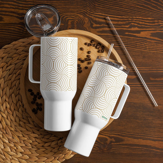 Mug Isotherme Inox - Mug de Voyage Isotherme en Acier Inoxydable avec Anse – Design Graphique - THERMOS, gobelet - Durable, Léger, Étanche