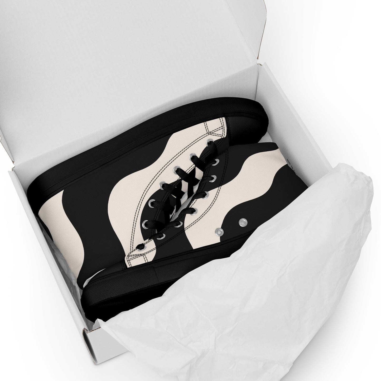 Baskets montantes en toile homme - Beige et Noir – À lacets, légères et confortables – Graphique