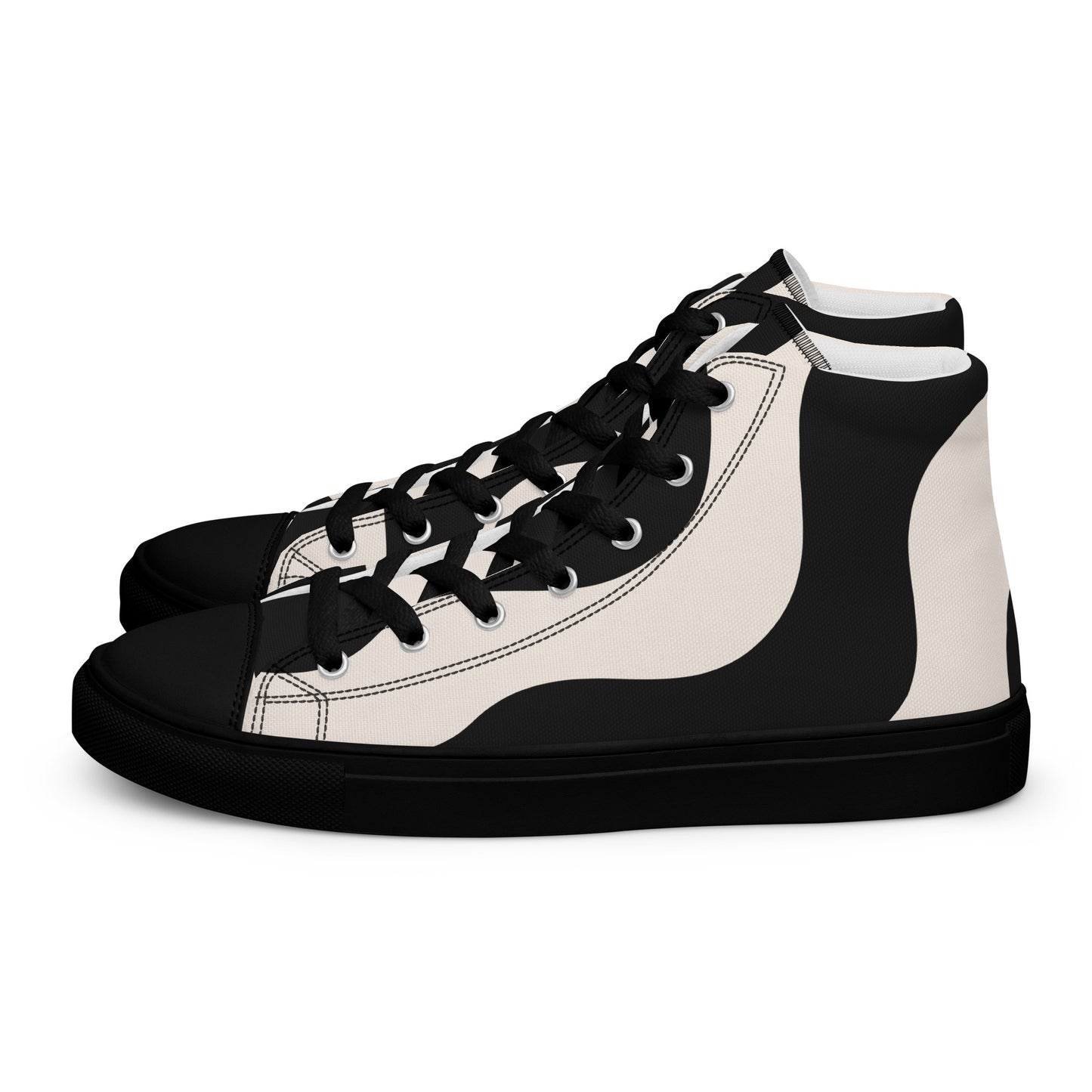 Baskets montantes en toile homme - Beige et Noir – À lacets, légères et confortables – Graphique