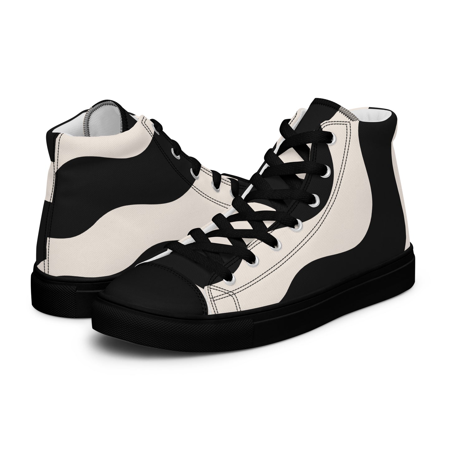 Baskets montantes en toile homme - Beige et Noir – À lacets, légères et confortables – Graphique