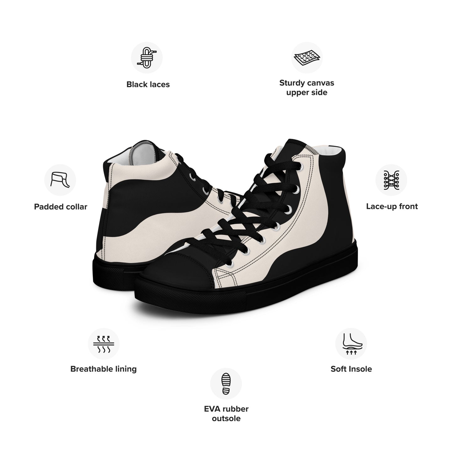 Baskets montantes en toile homme - Beige et Noir – À lacets, légères et confortables – Graphique
