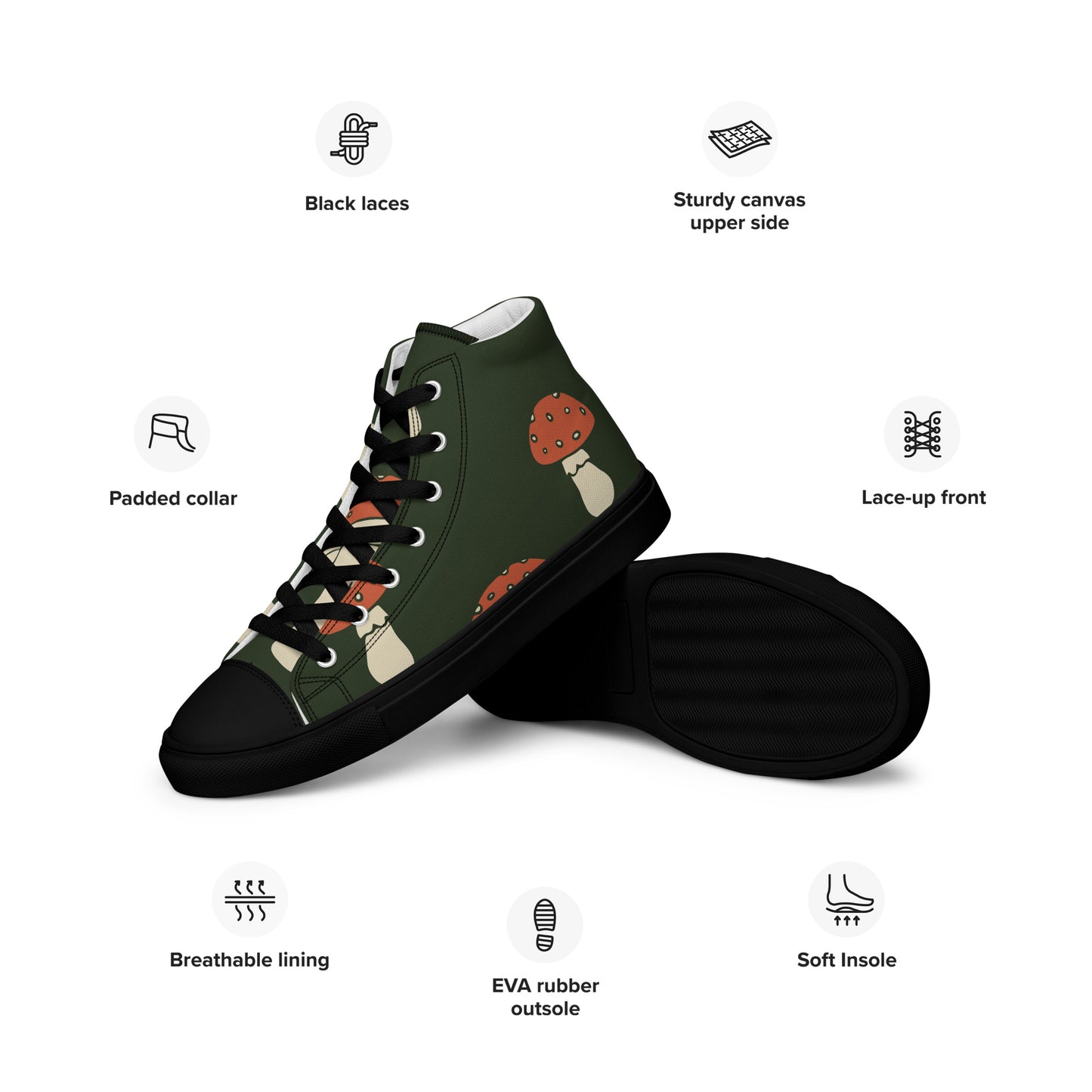 Baskets montantes en toile homme - Vert, imprimé – À lacets, légères et confortables – Minimaliste