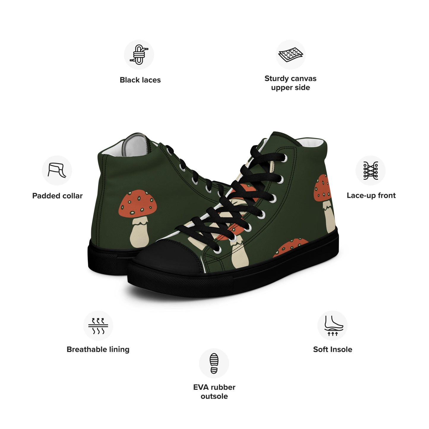 Baskets montantes en toile homme - Vert, imprimé – À lacets, légères et confortables – Minimaliste