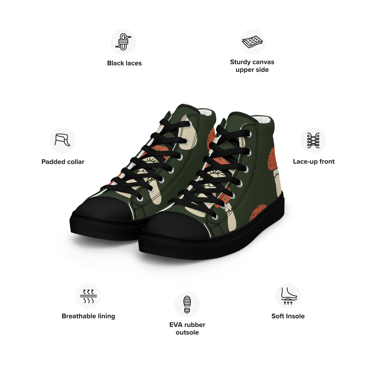 Baskets montantes en toile homme - Vert, imprimé – À lacets, légères et confortables – Minimaliste