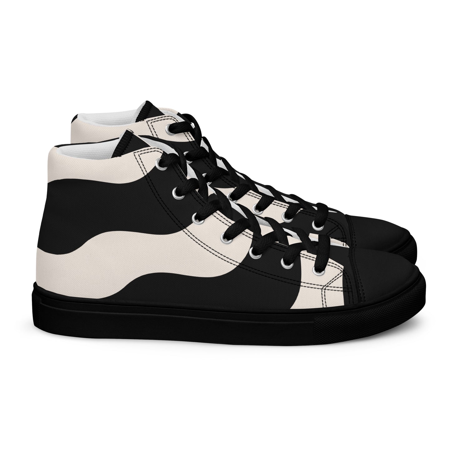 Baskets montantes en toile homme - Beige et Noir – À lacets, légères et confortables – Graphique