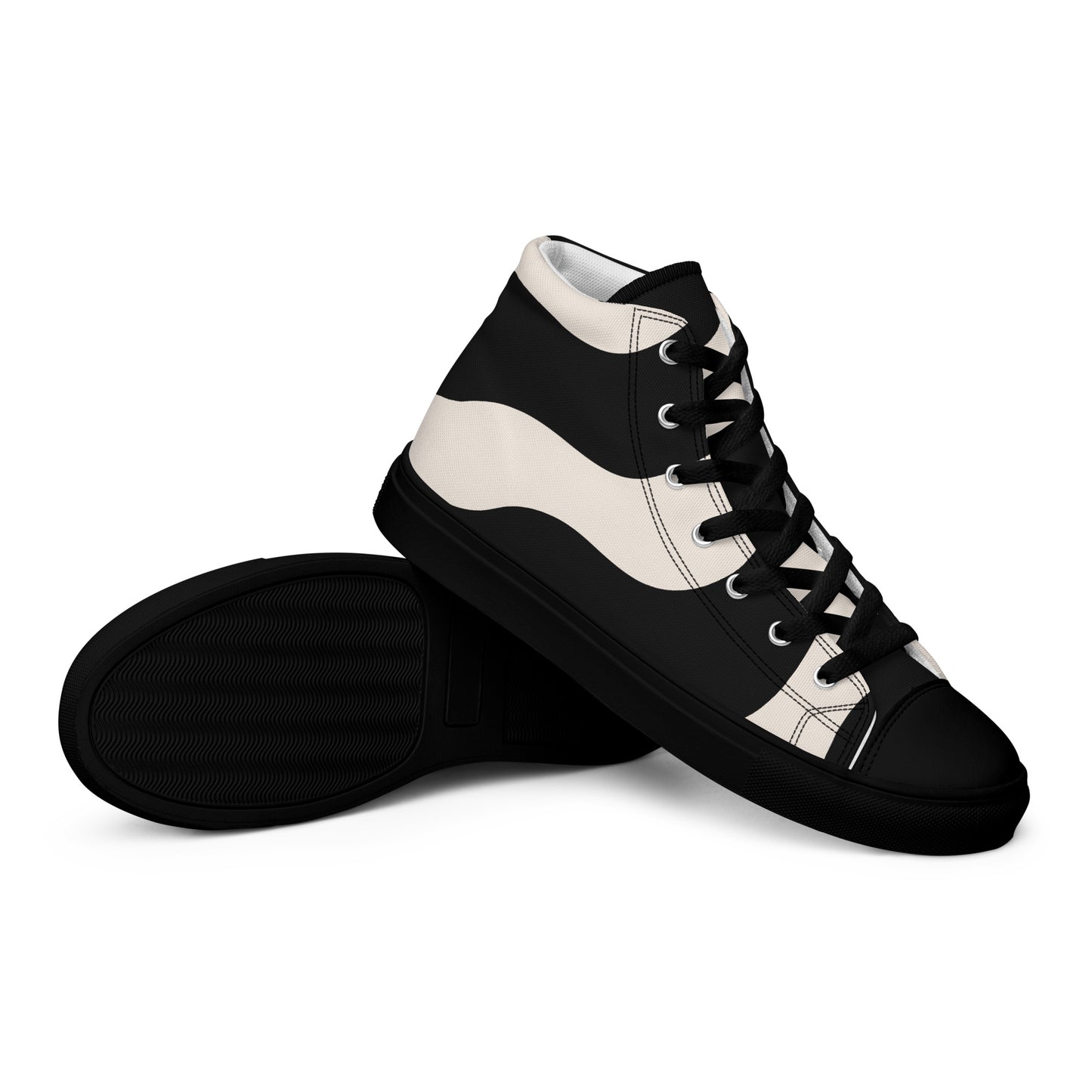 Baskets montantes en toile homme - Beige et Noir – À lacets, légères et confortables – Graphique