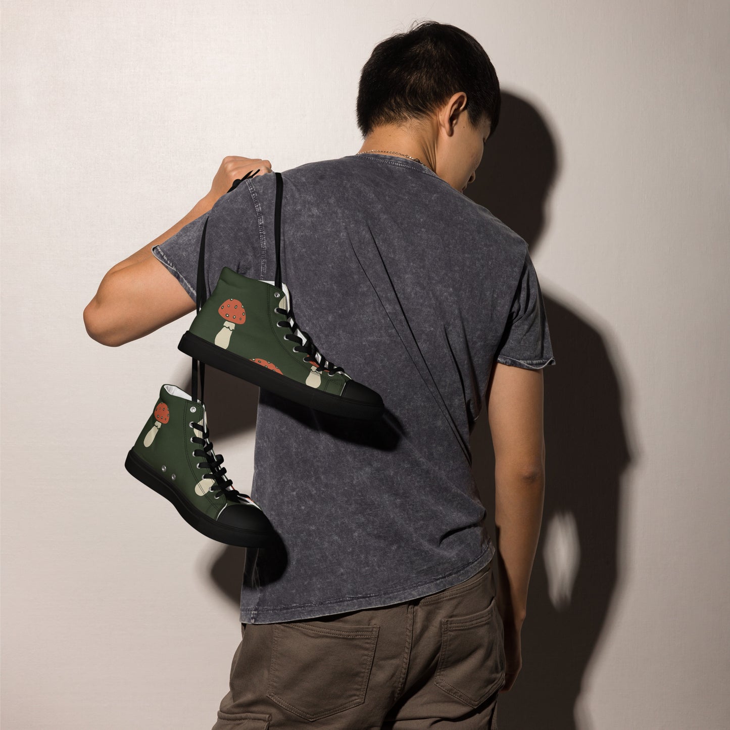 Baskets montantes en toile homme - Vert, imprimé – À lacets, légères et confortables – Minimaliste