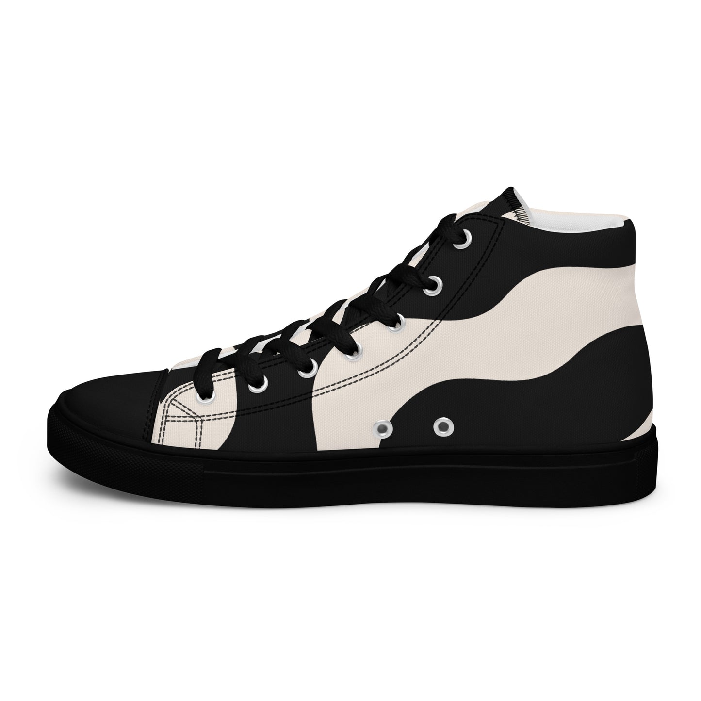 Baskets montantes en toile homme - Beige et Noir – À lacets, légères et confortables – Graphique