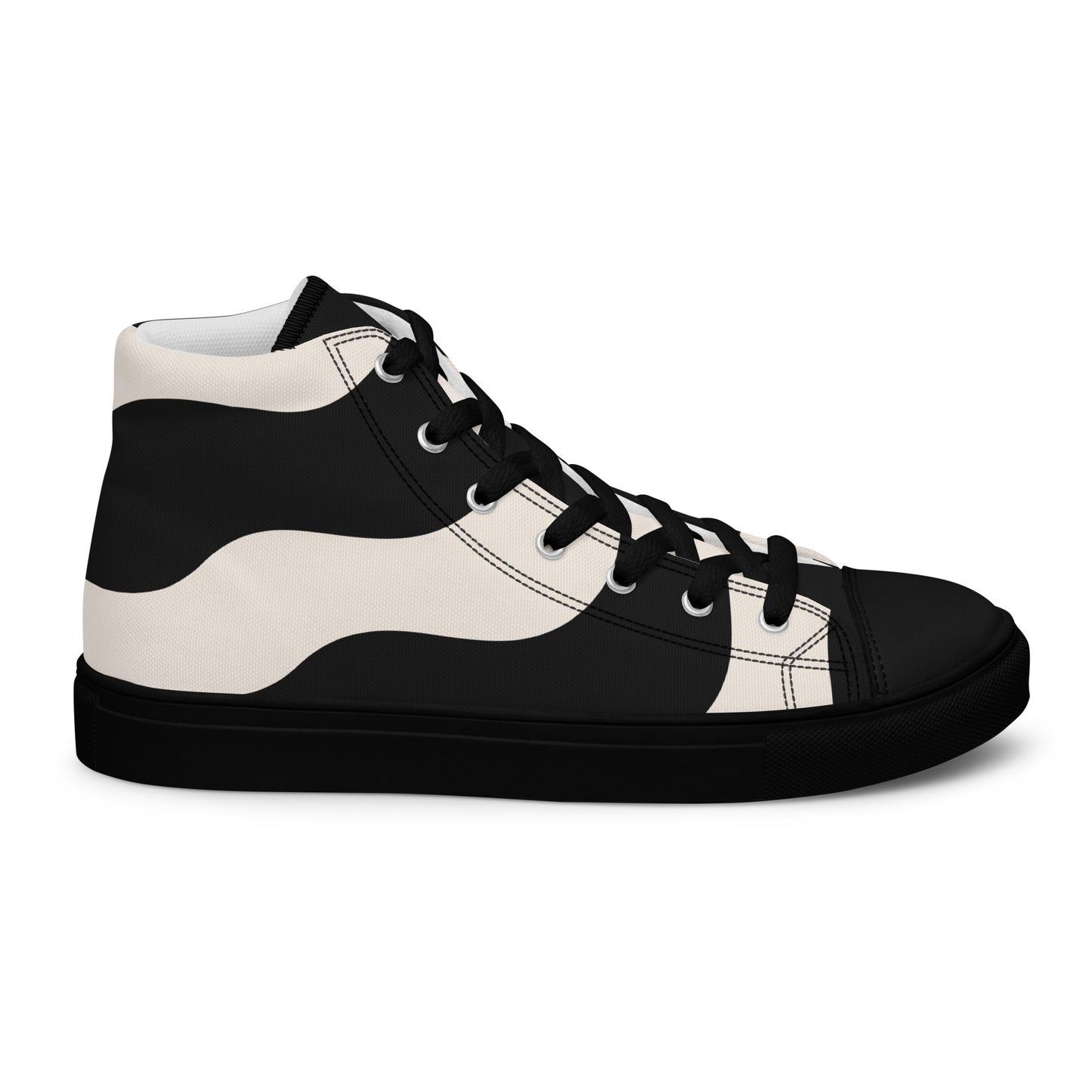 Baskets montantes en toile homme - Beige et Noir – À lacets, légères et confortables – Graphique