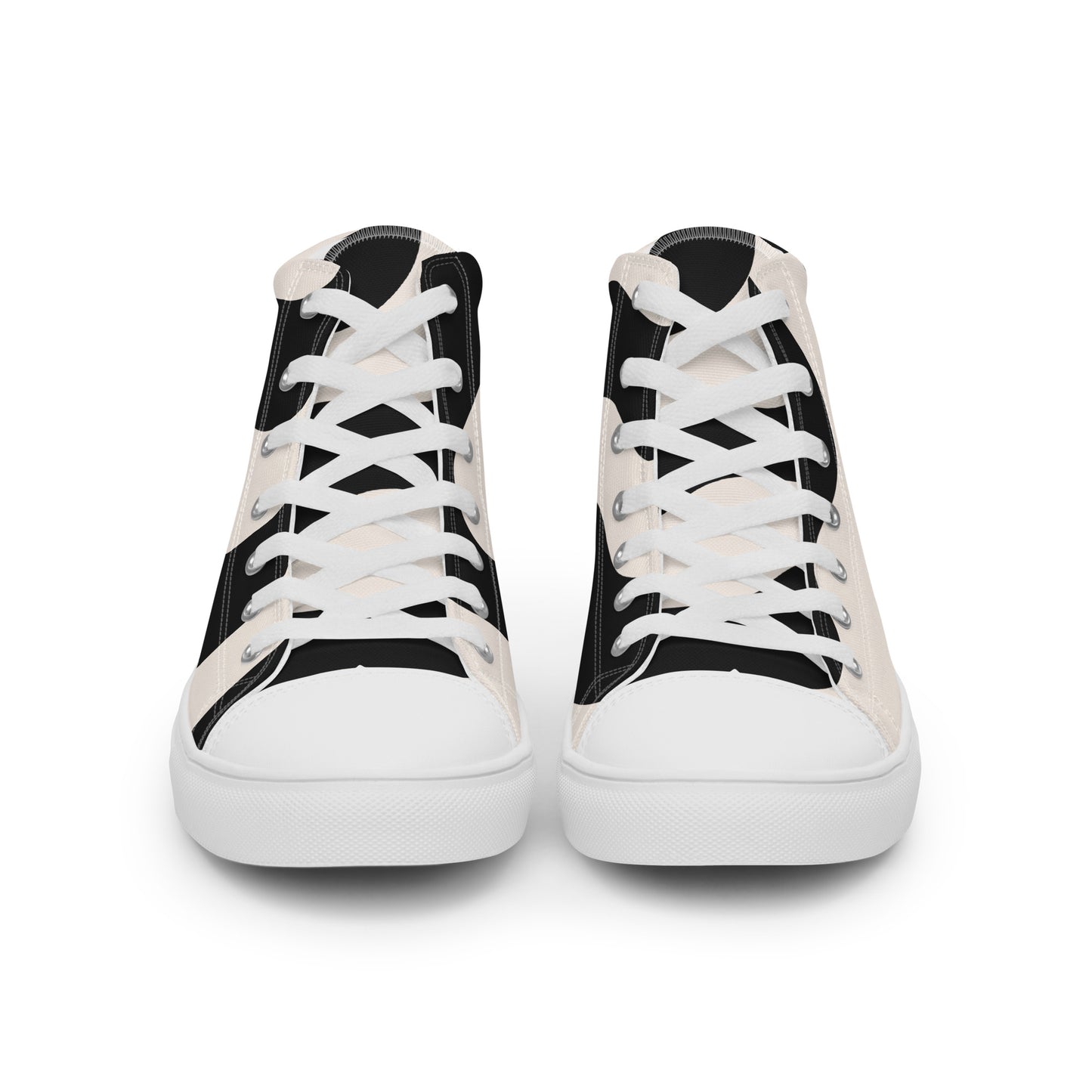 Baskets montantes en toile homme - Beige et Noir – À lacets, légères et confortables – Graphique