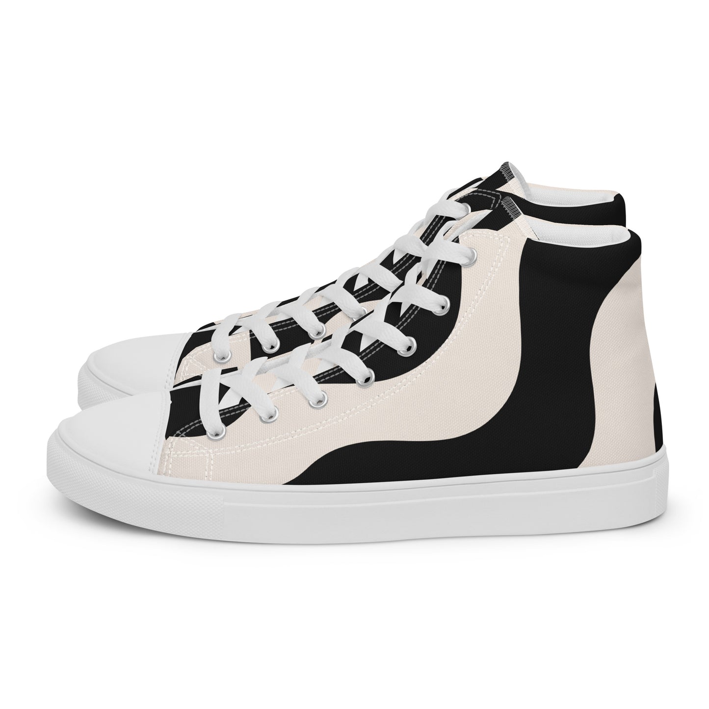 Baskets montantes en toile homme - Beige et Noir – À lacets, légères et confortables – Graphique