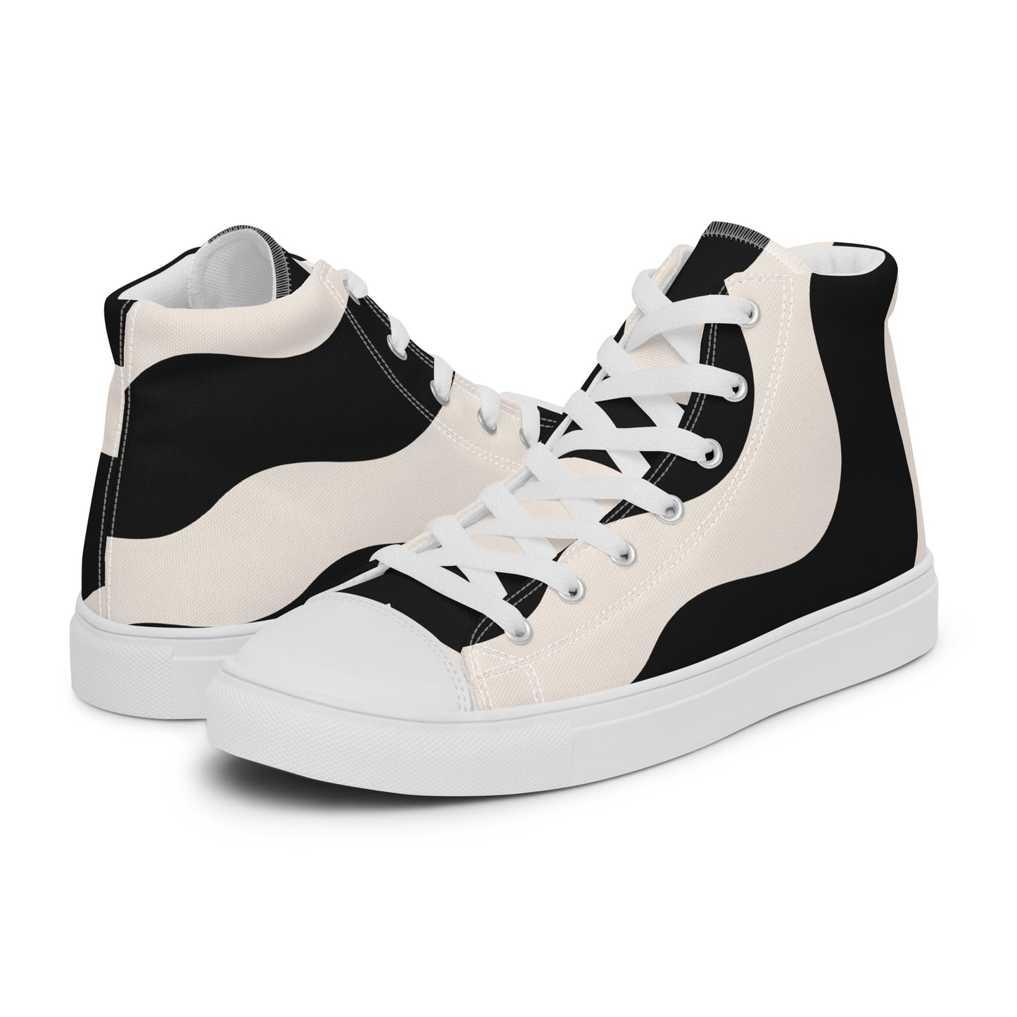 Baskets montantes en toile homme - Beige et Noir – À lacets, légères et confortables – Graphique