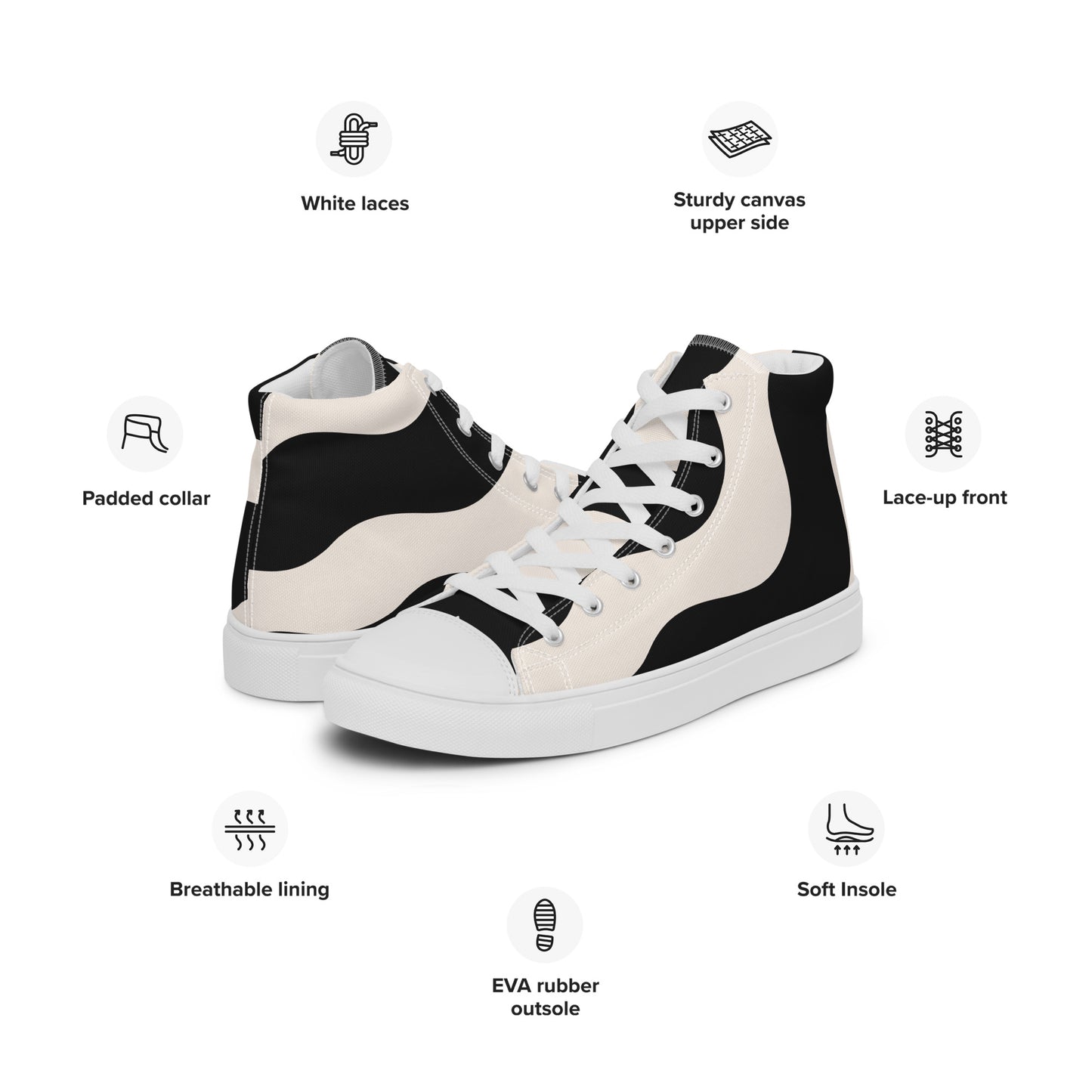 Baskets montantes en toile homme - Beige et Noir – À lacets, légères et confortables – Graphique