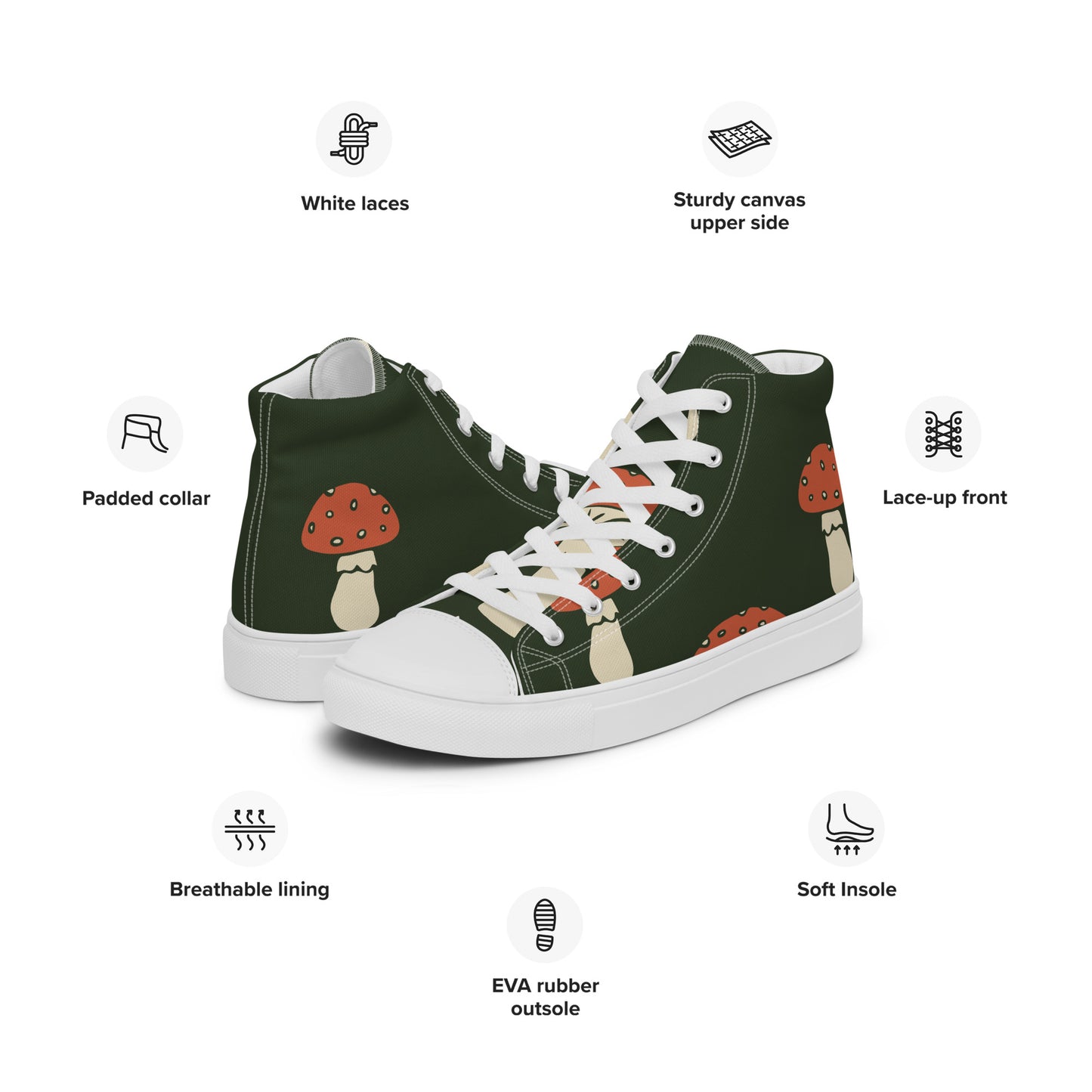 Baskets montantes en toile homme - Vert, imprimé – À lacets, légères et confortables – Minimaliste