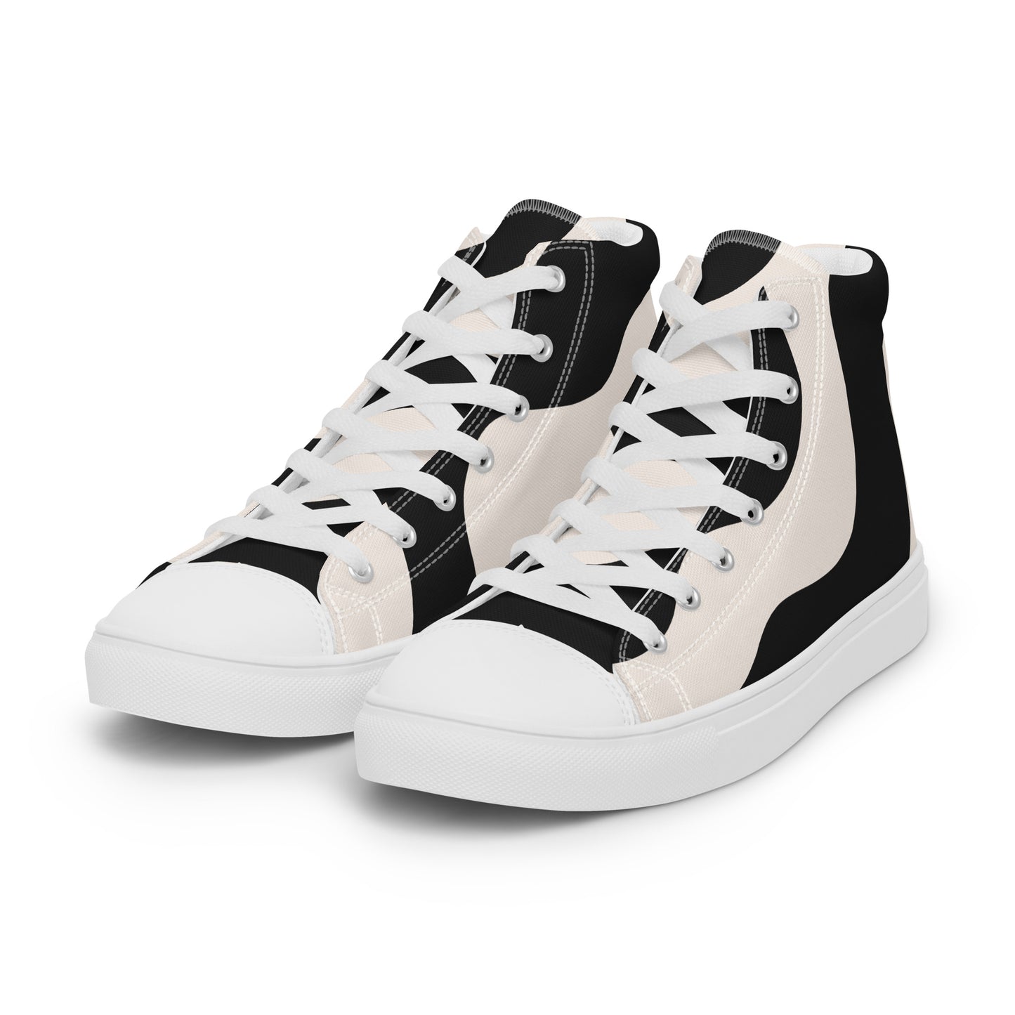 Baskets montantes en toile homme - Beige et Noir – À lacets, légères et confortables – Graphique