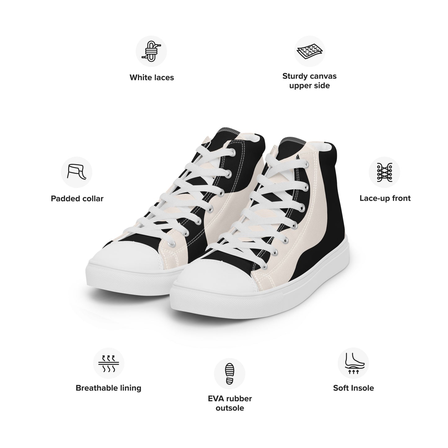 Baskets montantes en toile homme - Beige et Noir – À lacets, légères et confortables – Graphique