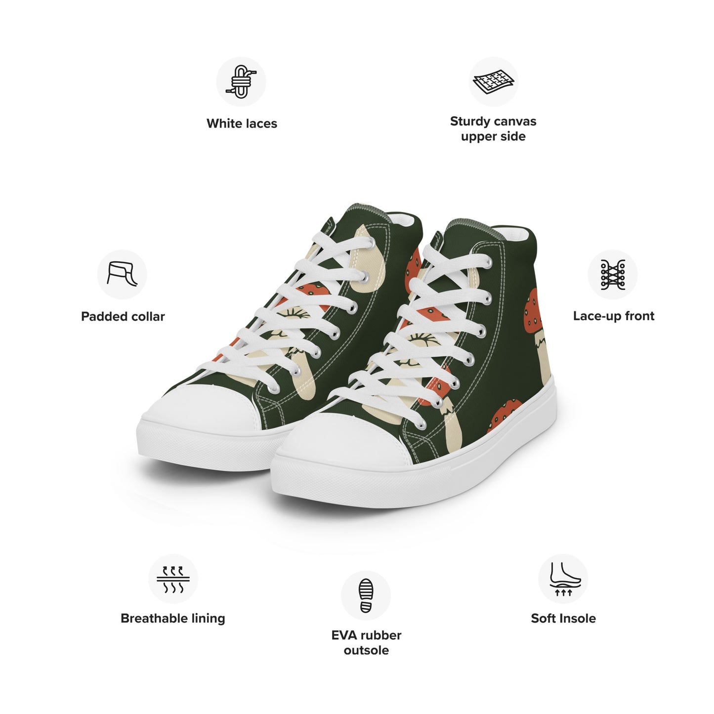 Baskets montantes en toile homme - Vert, imprimé – À lacets, légères et confortables – Minimaliste