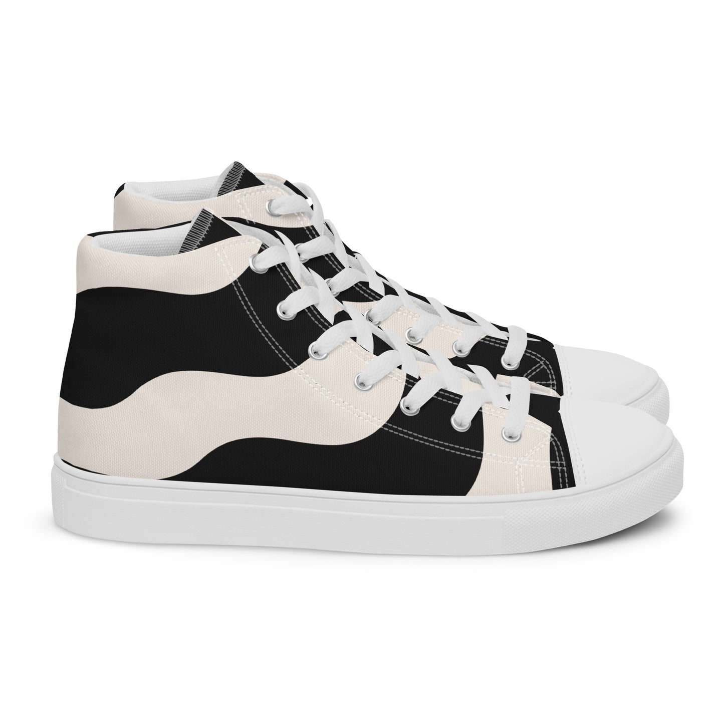 Baskets montantes en toile homme - Beige et Noir – À lacets, légères et confortables – Graphique