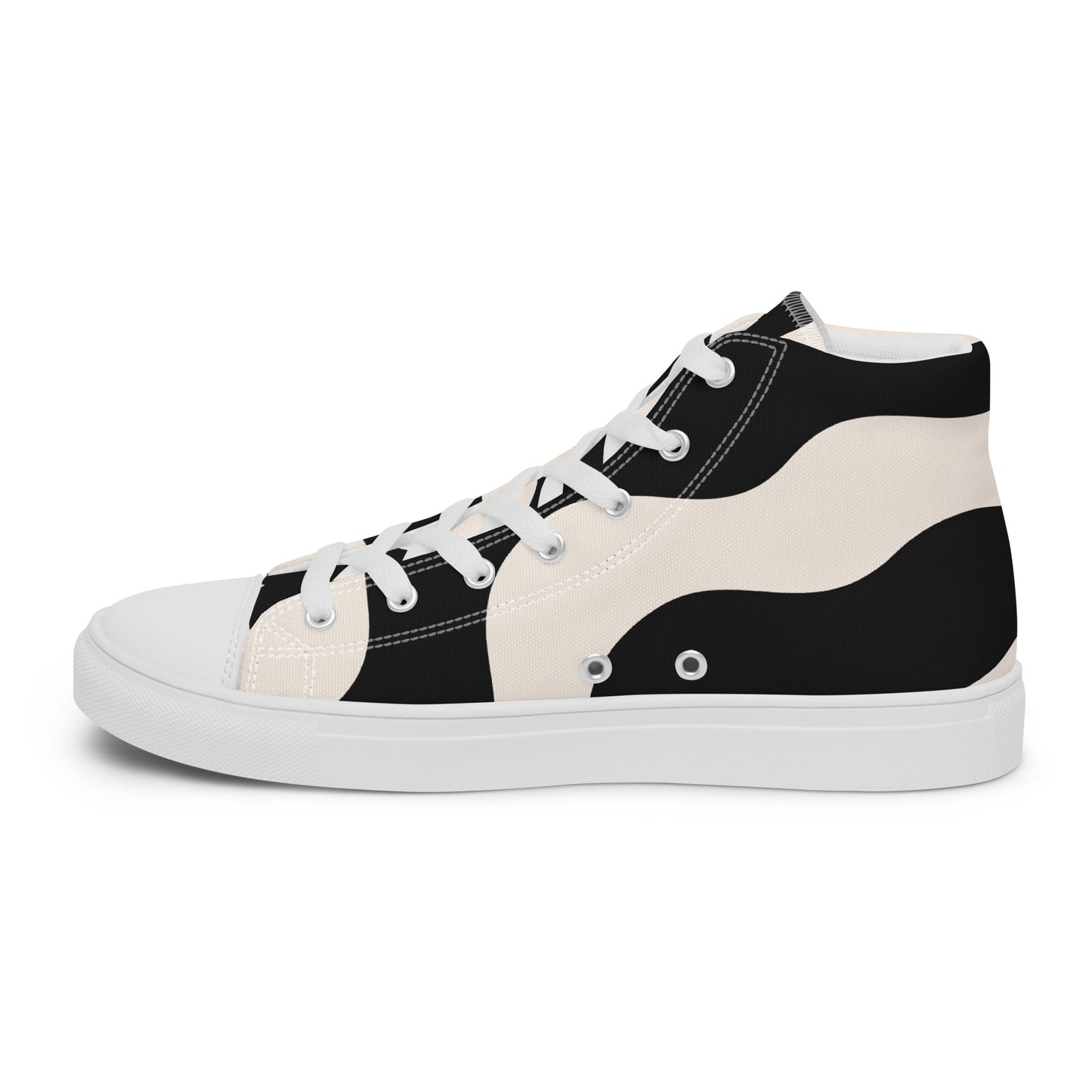 Baskets montantes en toile homme - Beige et Noir – À lacets, légères et confortables – Graphique