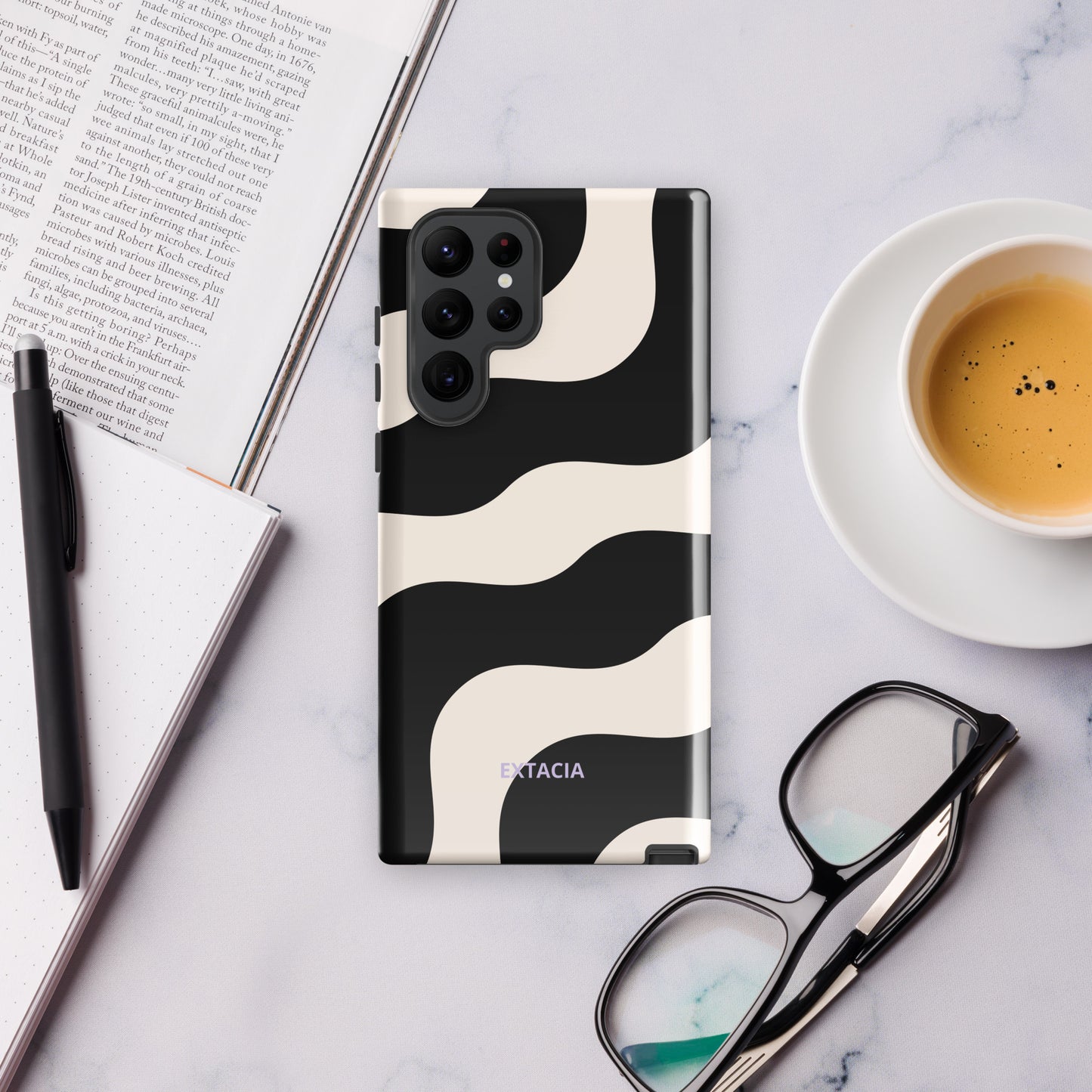 Coque Samsung® rigide à Double Couche – Beige & Noir – Protection anti-choc & finition élégante – Graphique