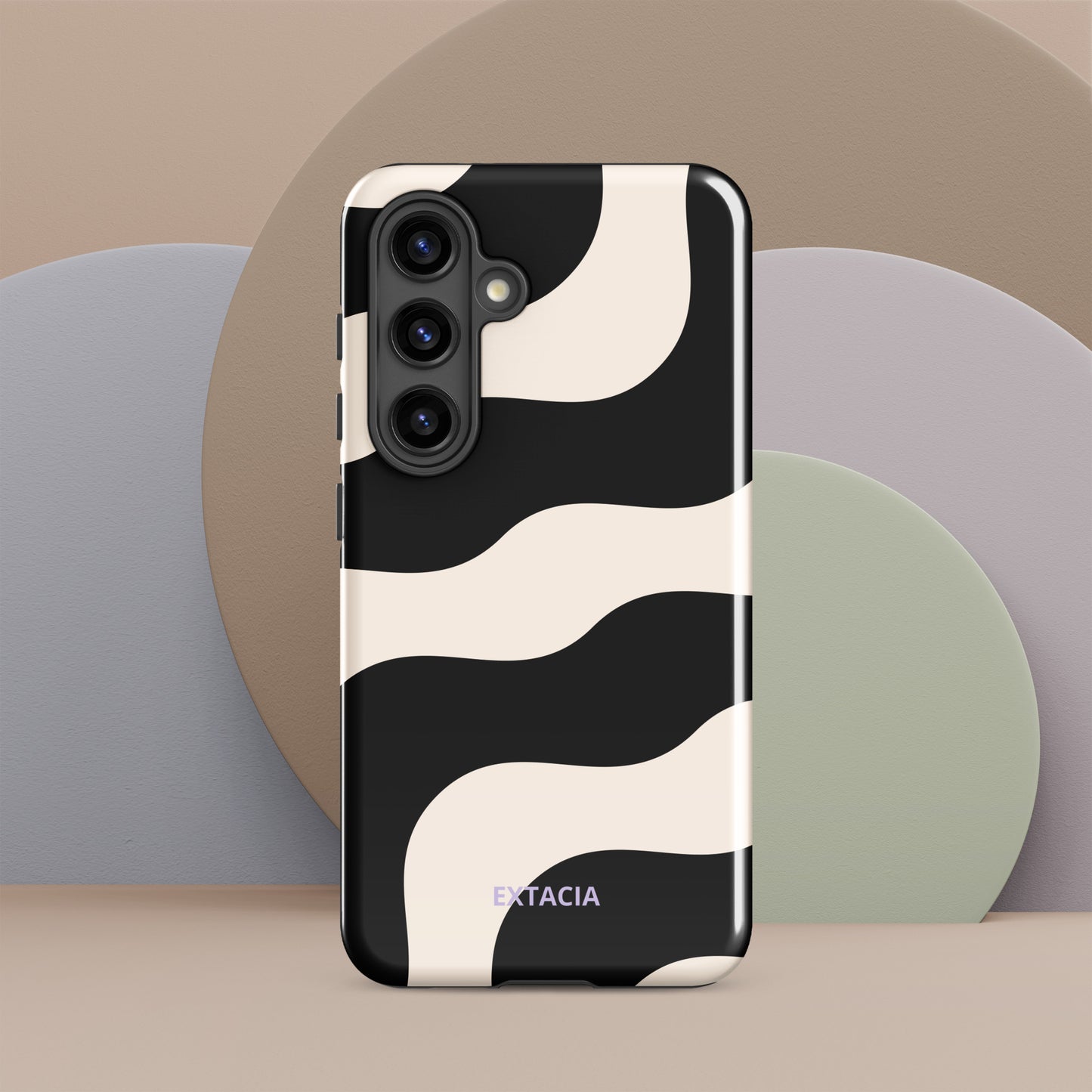 Coque Samsung® rigide à Double Couche – Beige & Noir – Protection anti-choc & finition élégante – Graphique