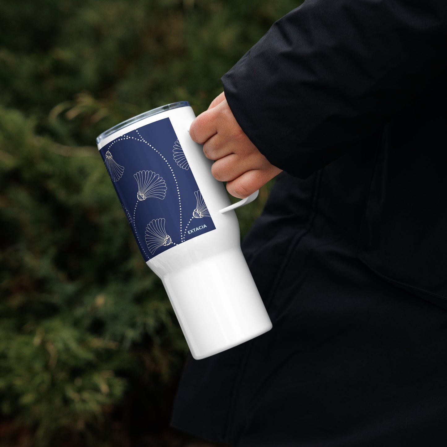 Mug isotherme inox – Bleu Fleuri – 25 & 40 oz – Anse intégrée & double-paroi durable - Minimaliste