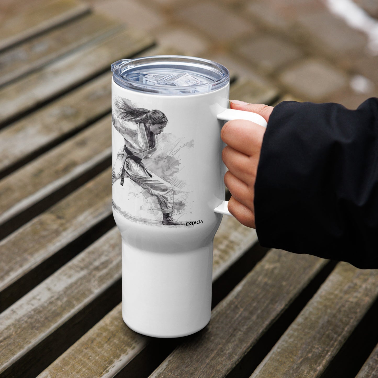 Mug isotherme inox – Blanc – 25 & 40 oz – Anse intégrée & double-paroi durable - Femme Judoka