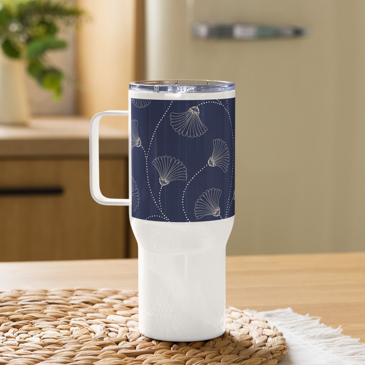 Mug isotherme inox – Bleu Fleuri – 25 & 40 oz – Anse intégrée & double-paroi durable - Minimaliste