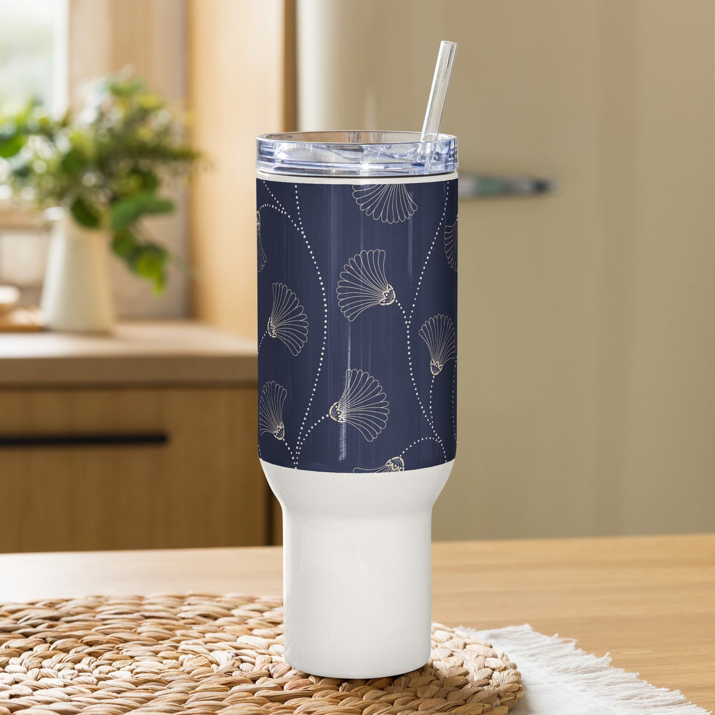 Mug isotherme inox – Bleu Fleuri – 25 & 40 oz – Anse intégrée & double-paroi durable - Minimaliste