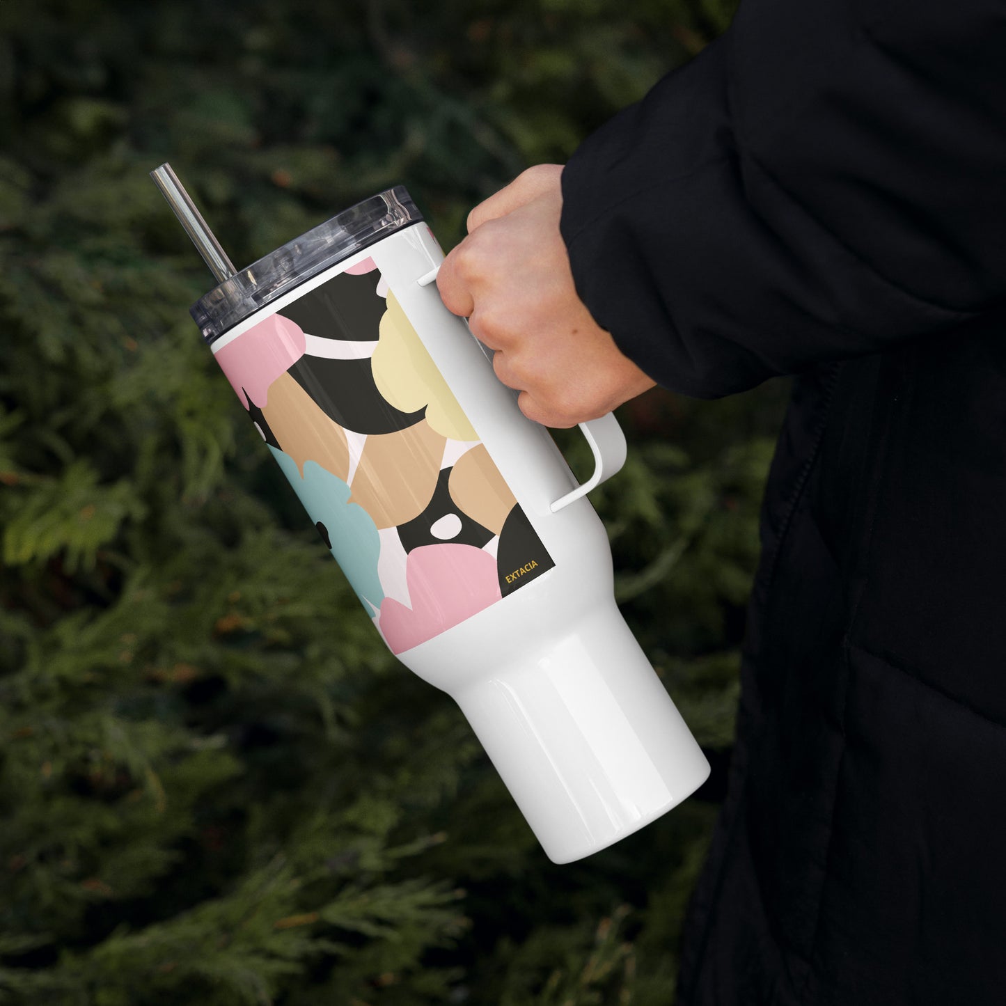 Mug isotherme inox – Fleuri, Pastel – 25 & 40 oz – Anse intégrée & double-paroi durable - Minimaliste