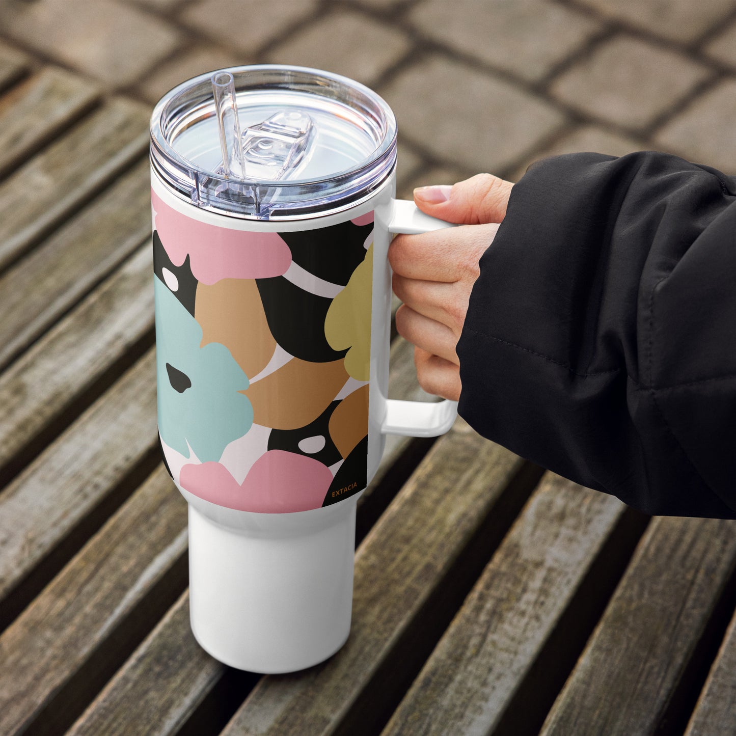 Mug isotherme inox – Fleuri, Pastel – 25 & 40 oz – Anse intégrée & double-paroi durable - Minimaliste