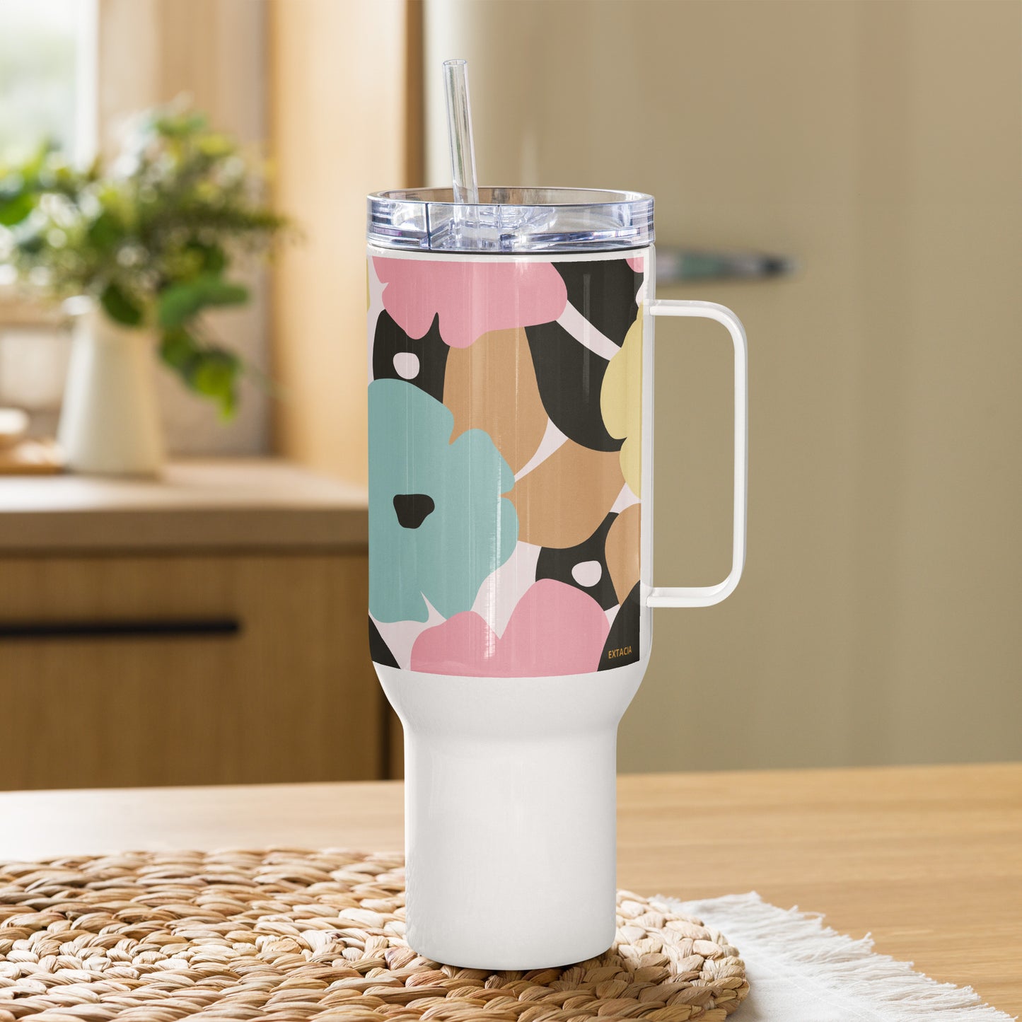 Mug isotherme inox – Fleuri, Pastel – 25 & 40 oz – Anse intégrée & double-paroi durable - Minimaliste