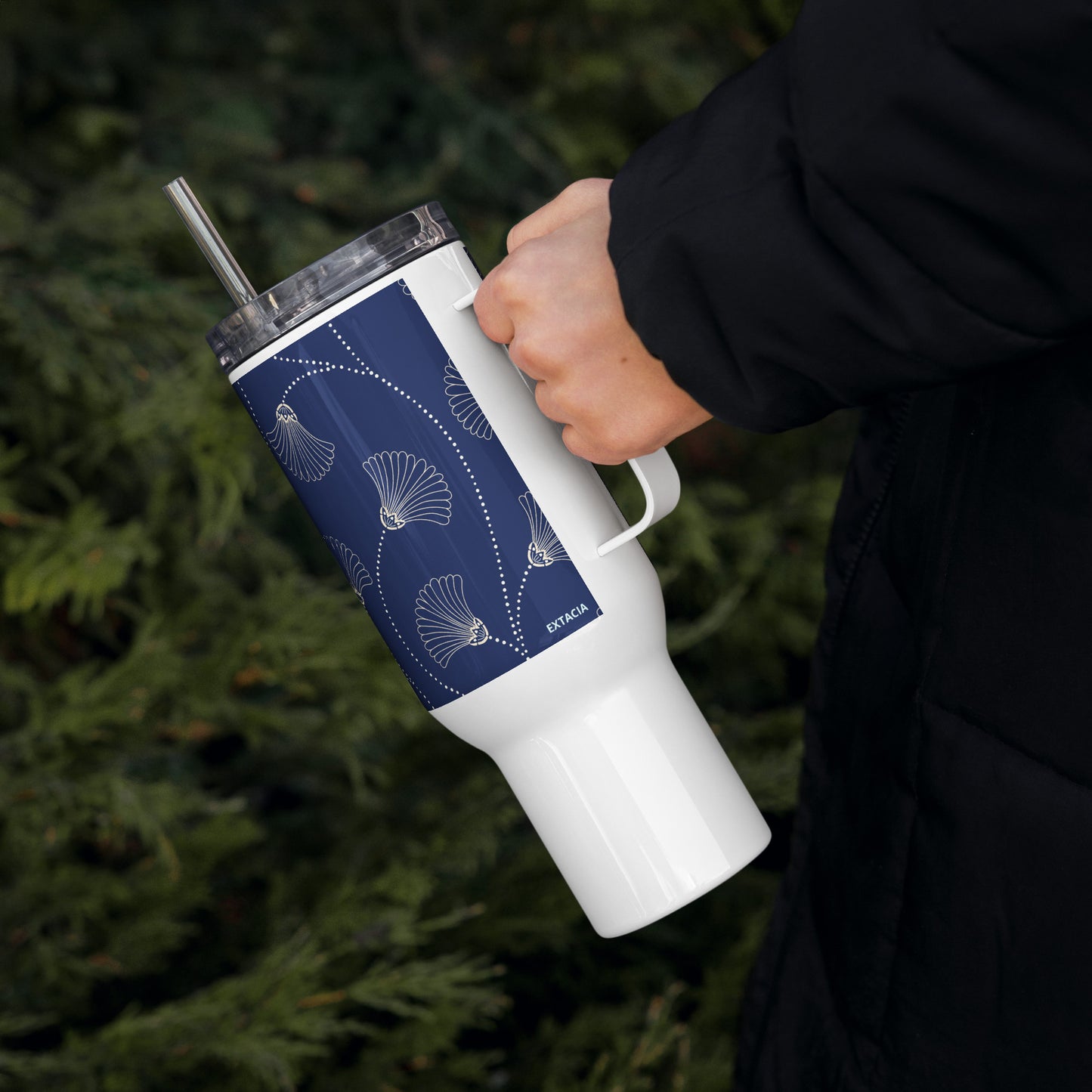 Mug isotherme inox – Bleu Fleuri – 25 & 40 oz – Anse intégrée & double-paroi durable - Minimaliste