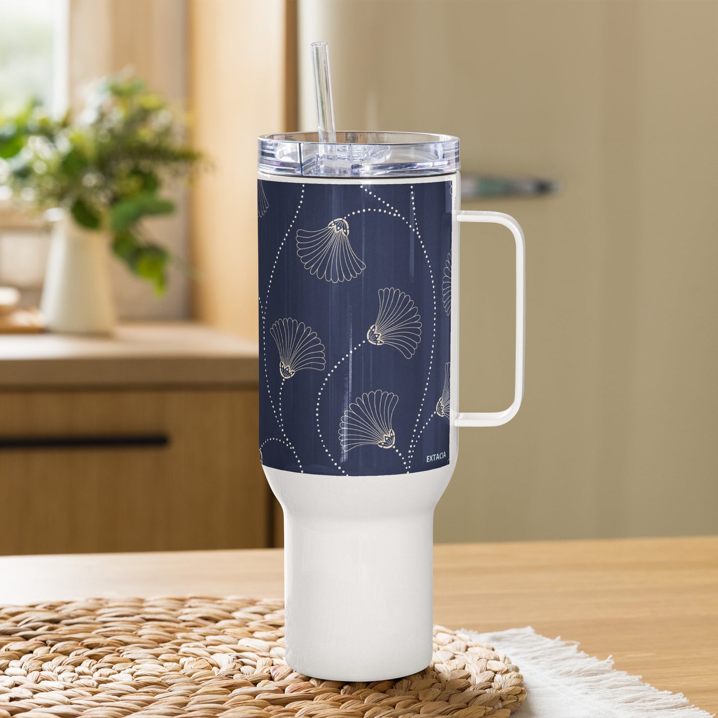 Mug isotherme inox – Bleu Fleuri – 25 & 40 oz – Anse intégrée & double-paroi durable - Minimaliste