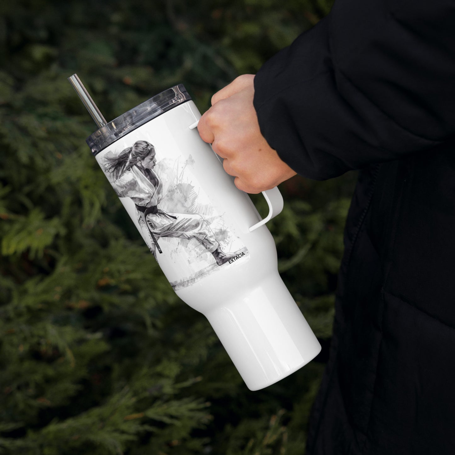 Mug isotherme inox – Blanc – 25 & 40 oz – Anse intégrée & double-paroi durable - Femme Judoka