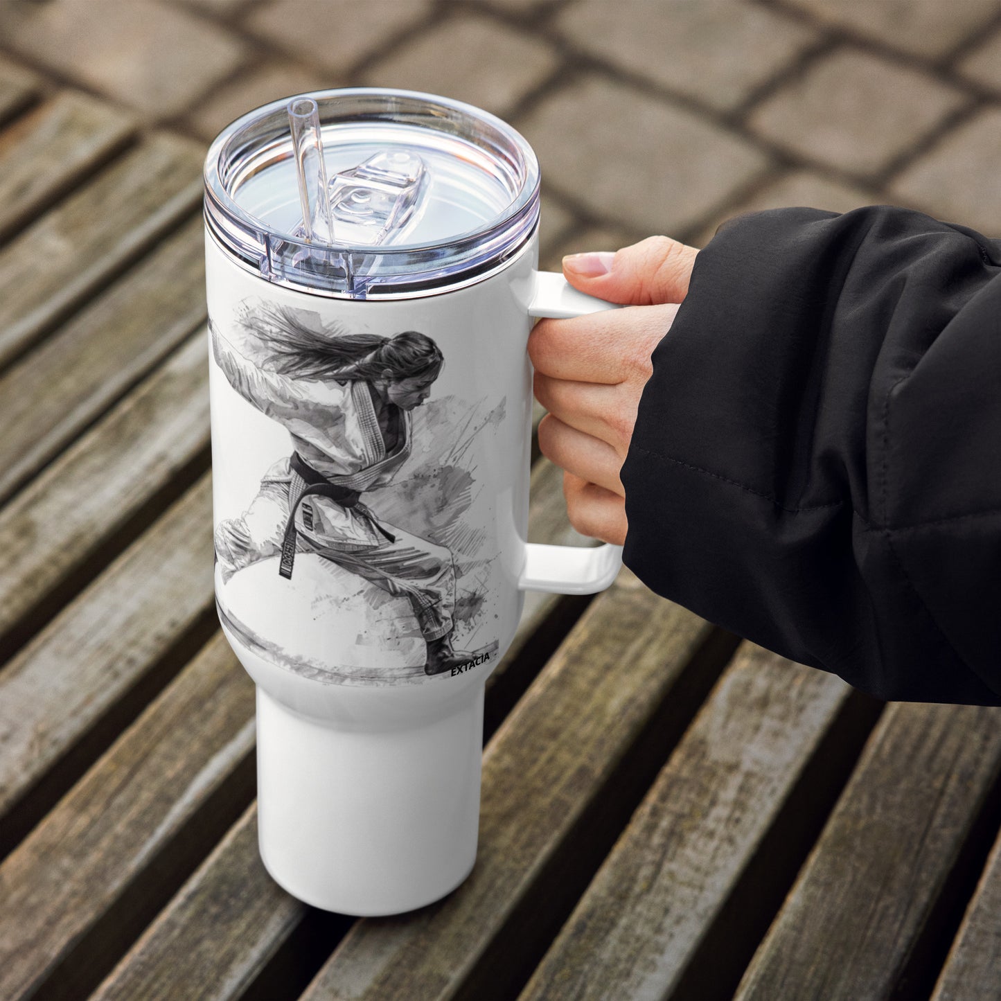 Mug isotherme inox – Blanc – 25 & 40 oz – Anse intégrée & double-paroi durable - Femme Judoka