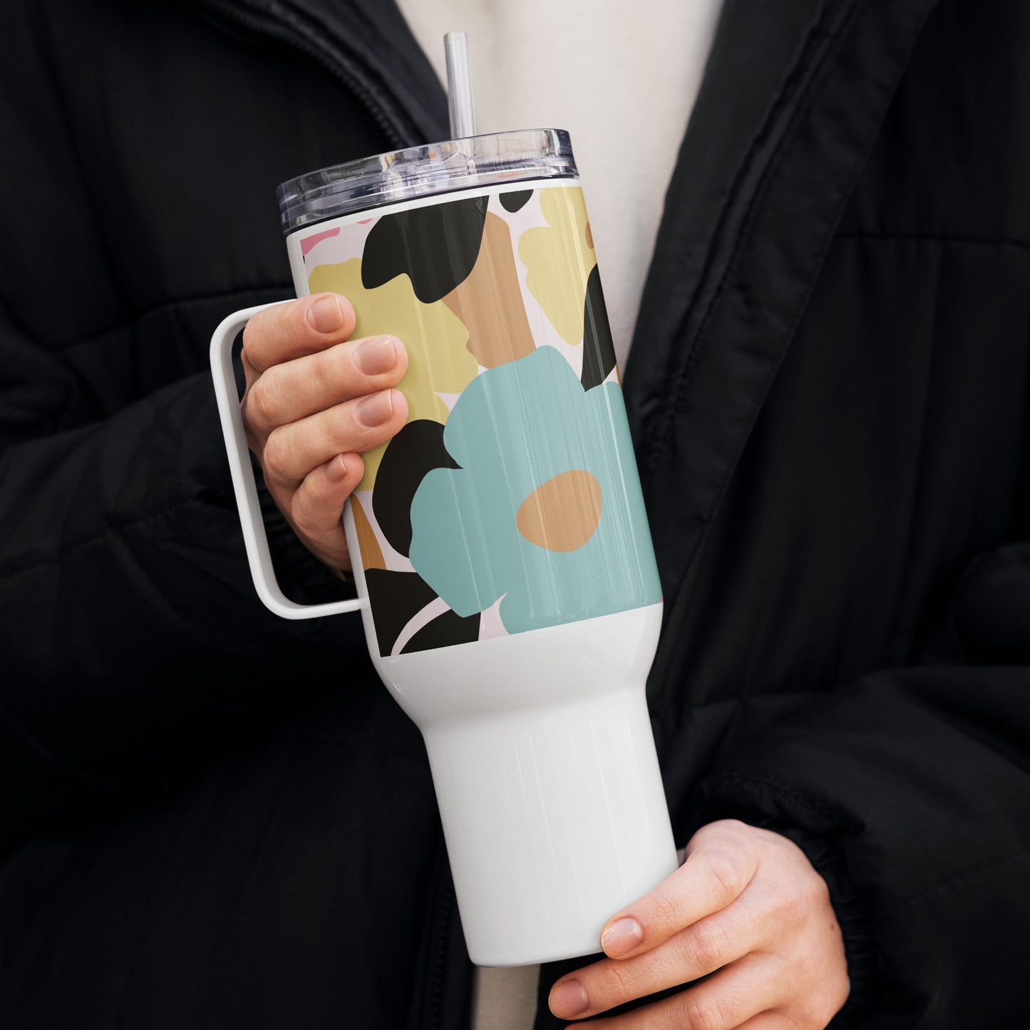 Mug isotherme inox – Fleuri, Pastel – 25 & 40 oz – Anse intégrée & double-paroi durable - Minimaliste