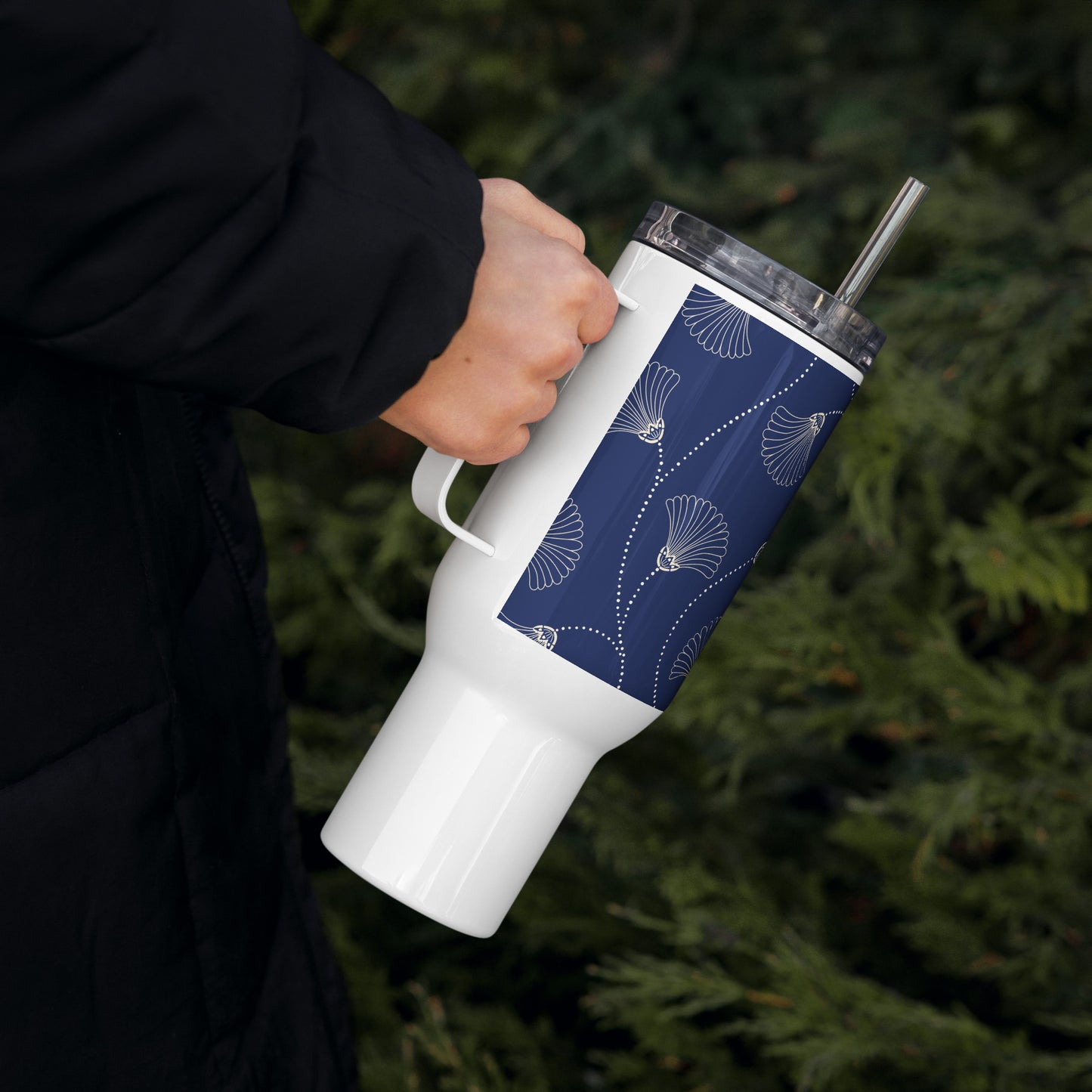 Mug isotherme inox – Bleu Fleuri – 25 & 40 oz – Anse intégrée & double-paroi durable - Minimaliste