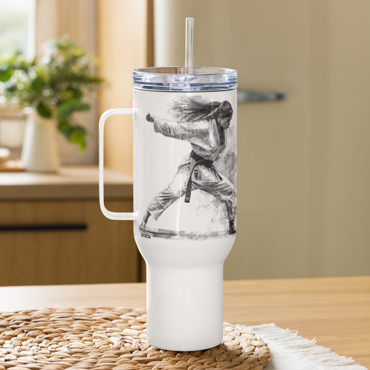 Mug isotherme inox – Blanc – 25 & 40 oz – Anse intégrée & double-paroi durable - Femme Judoka