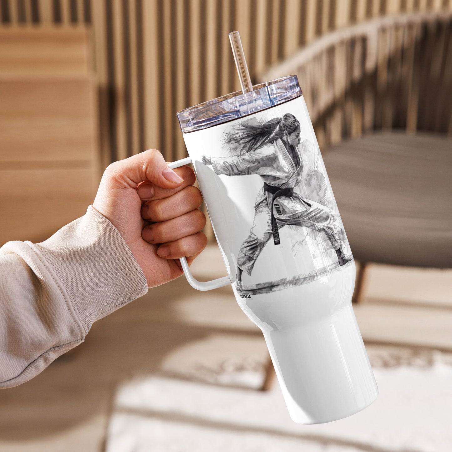 Mug isotherme inox – Blanc – 25 & 40 oz – Anse intégrée & double-paroi durable - Femme Judoka