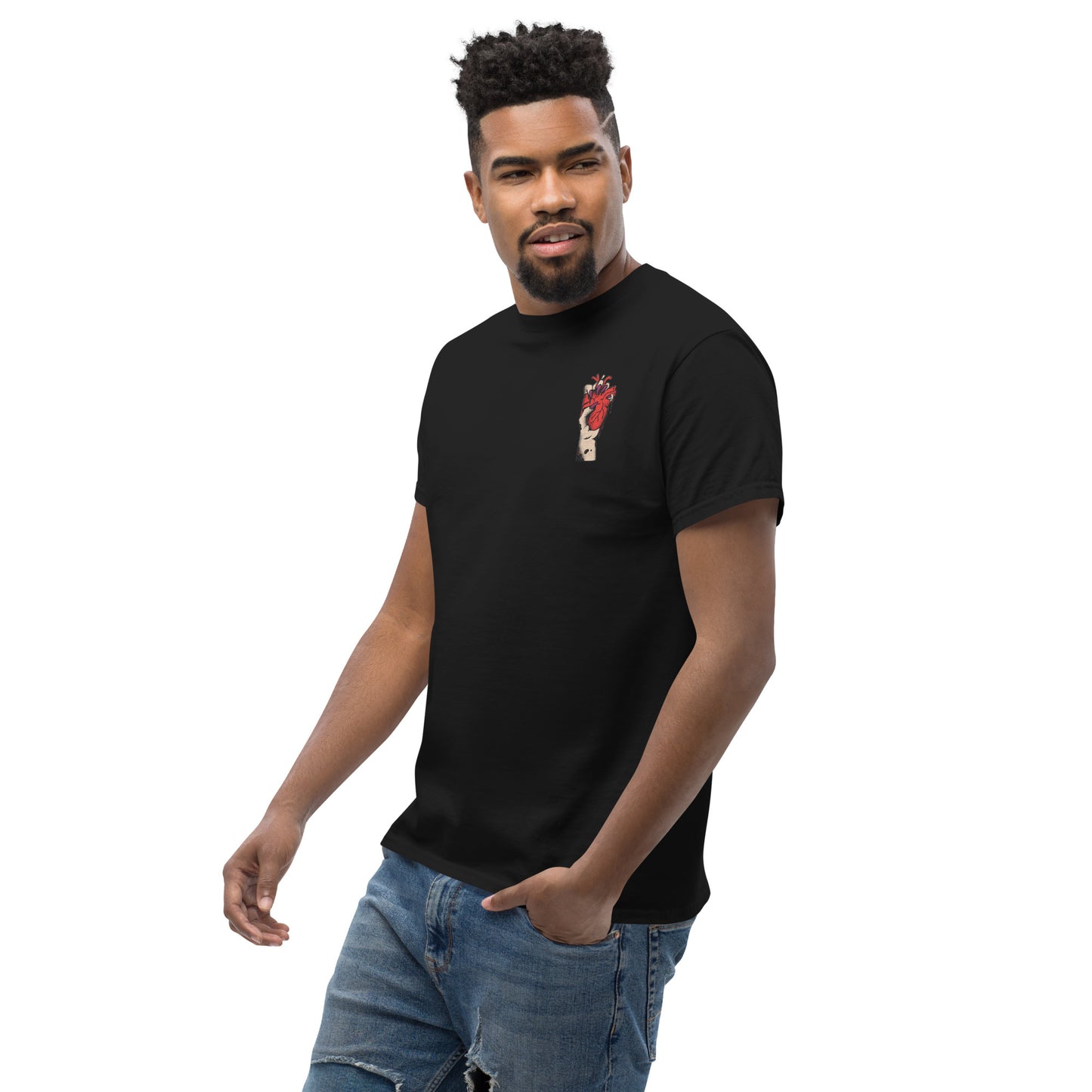 T-shirt pour homme à col rond, manches courtes – 100% coton, motif brodé "Cœur Déjà Pris"