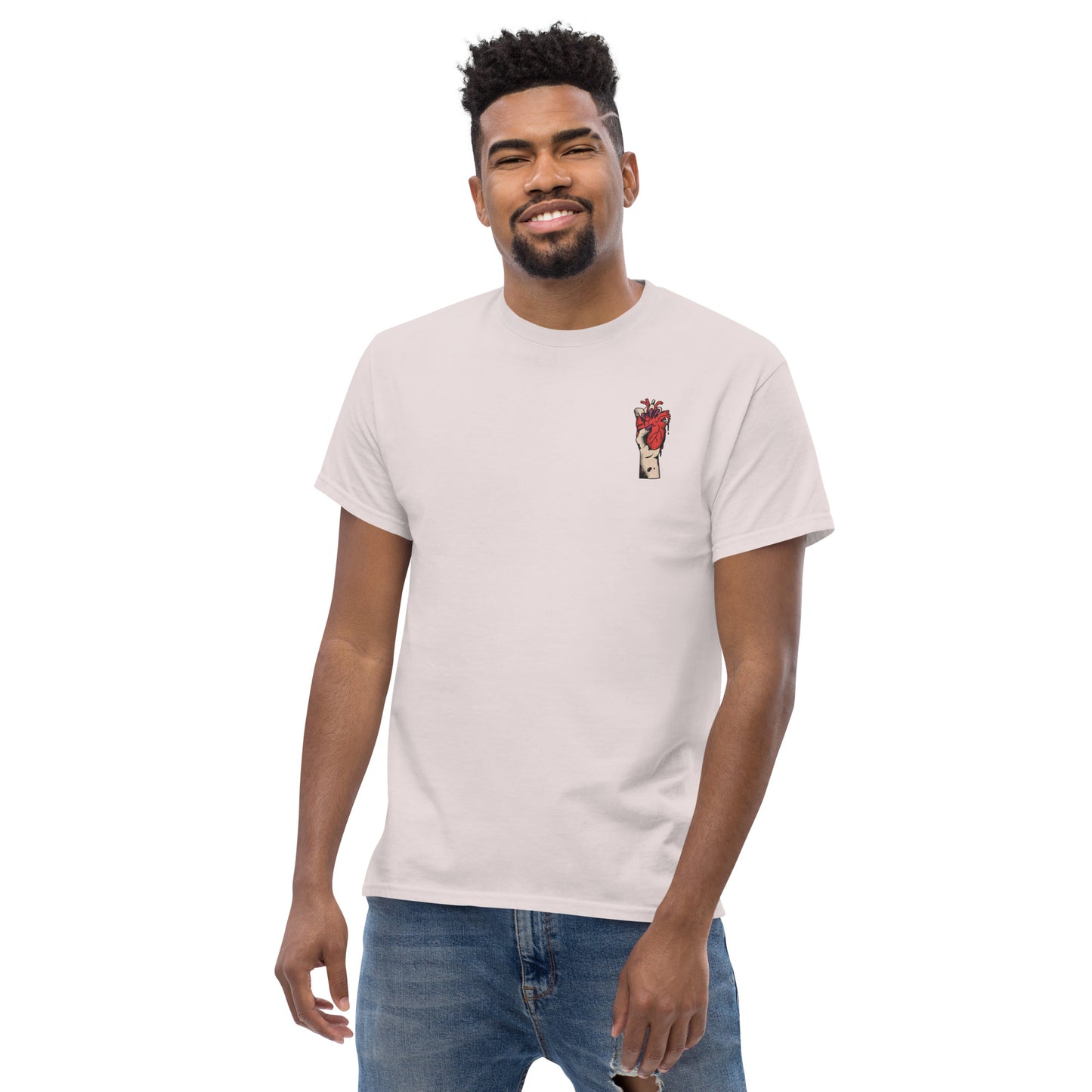 T-shirt pour homme à col rond, manches courtes – 100% coton, motif brodé "Cœur Déjà Pris"