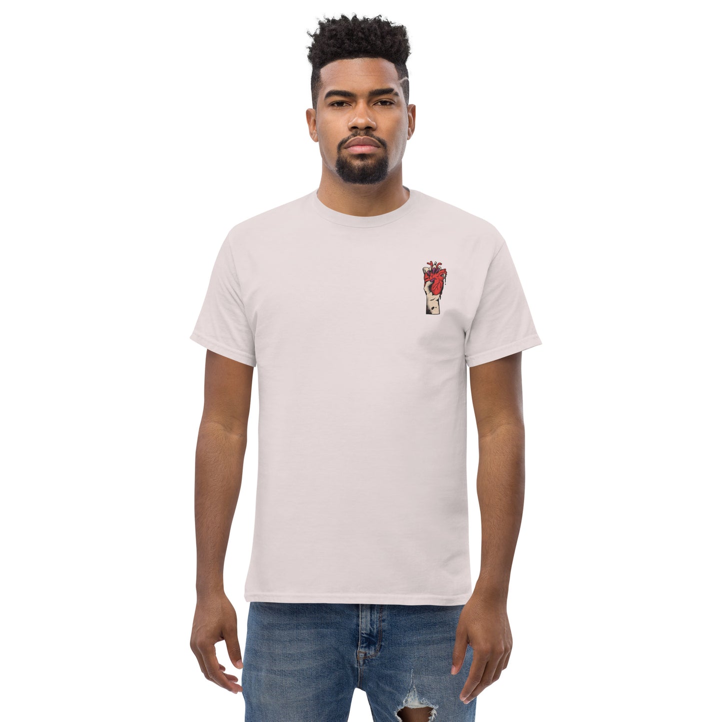 T-shirt pour homme à col rond, manches courtes – 100% coton, motif brodé "Cœur Déjà Pris"