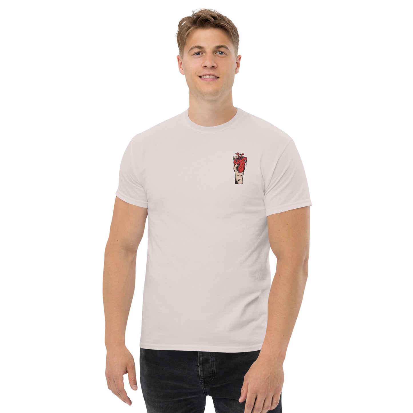 T-shirt pour homme à col rond, manches courtes – 100% coton, motif brodé "Cœur Déjà Pris"