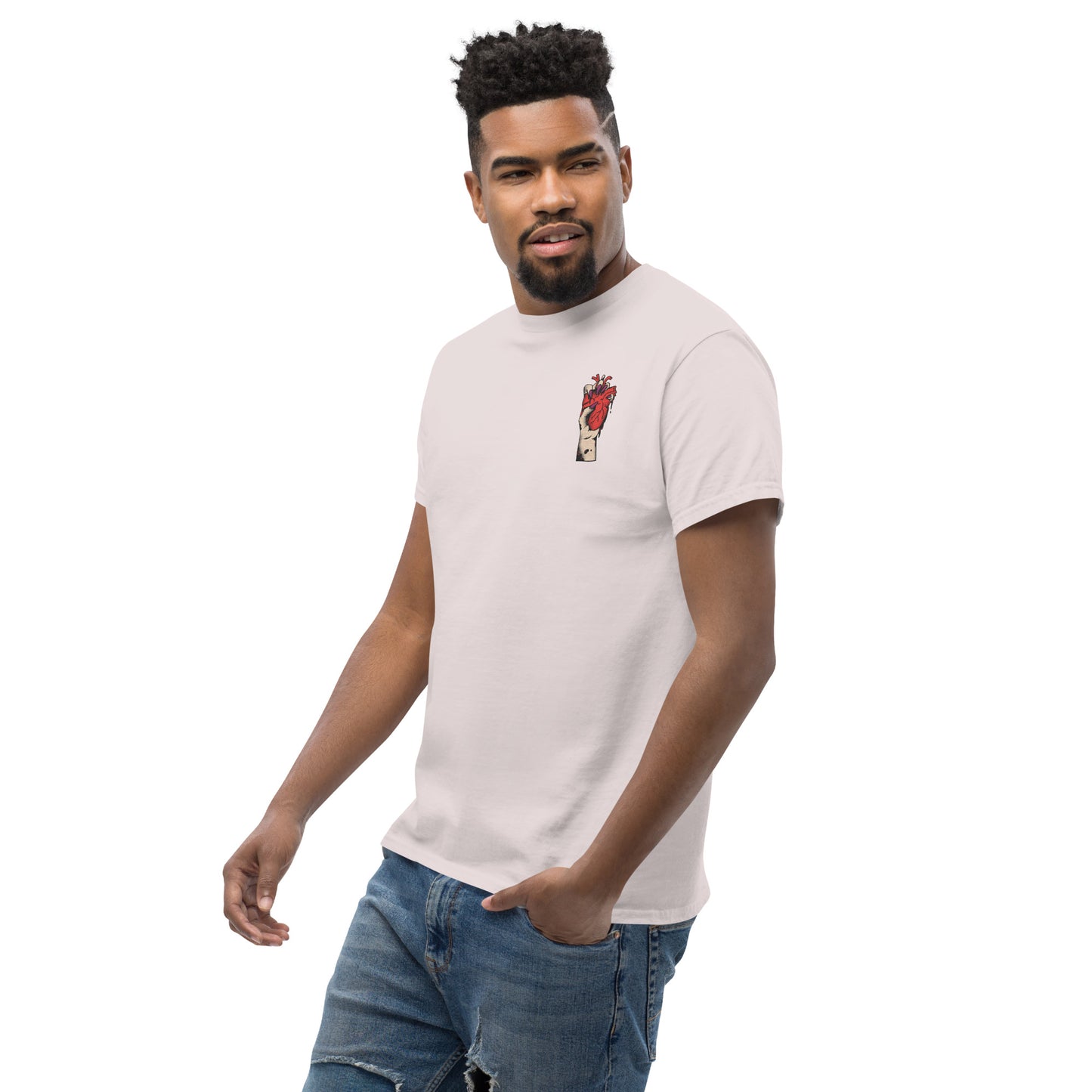 T-shirt pour homme à col rond, manches courtes – 100% coton, motif brodé "Cœur Déjà Pris"